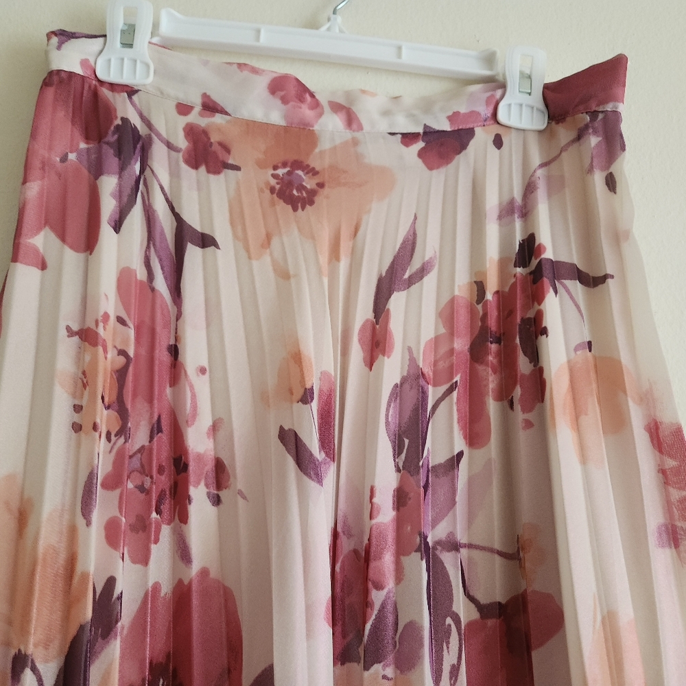 Zara floral pleated midi skirt multicolored pink BNWT - Picture 12 of 14